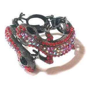 Double Lizard Holographic Faux Stone cuffbracelet